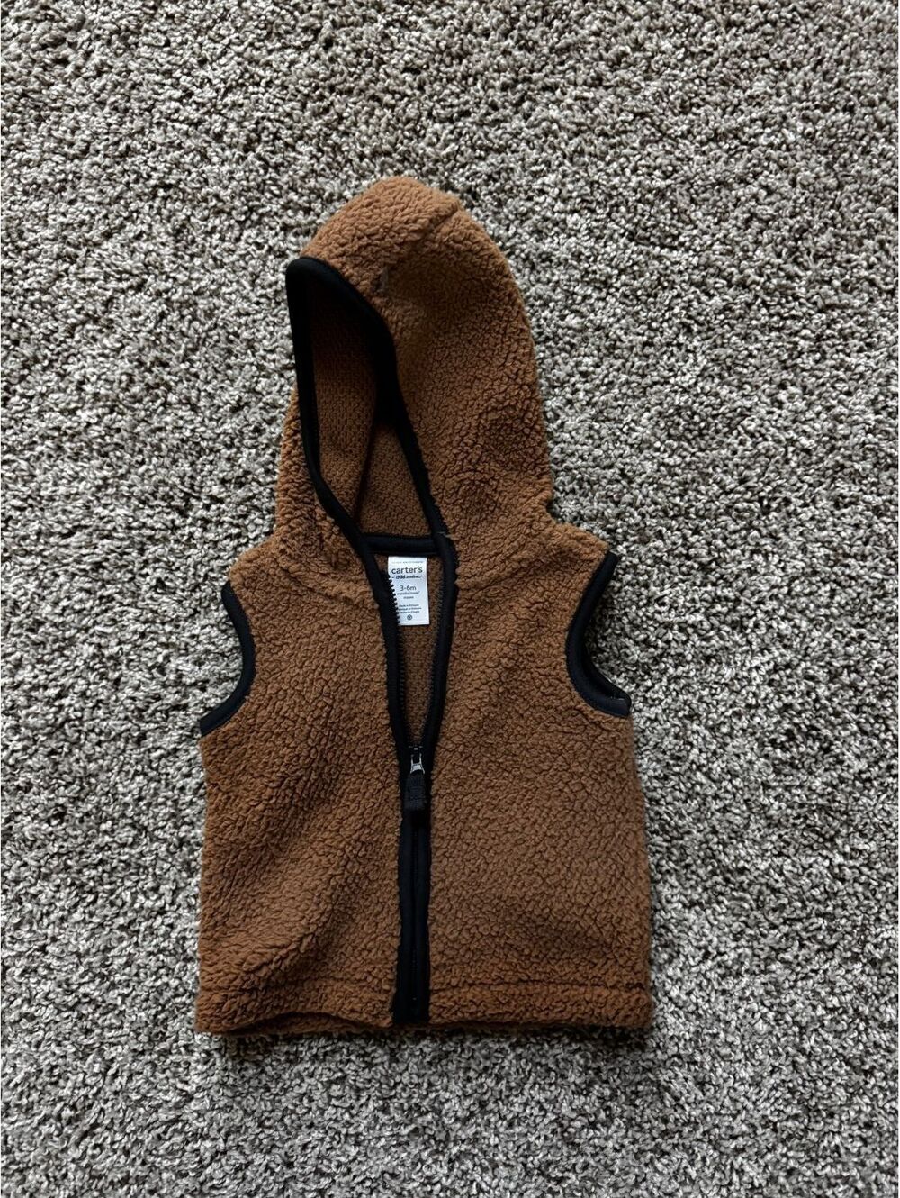 Carter's 3-6 Months Brown Fleece Baby Hoodie Vest